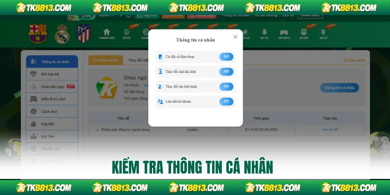 Kiểm tra thông tin cá nhân